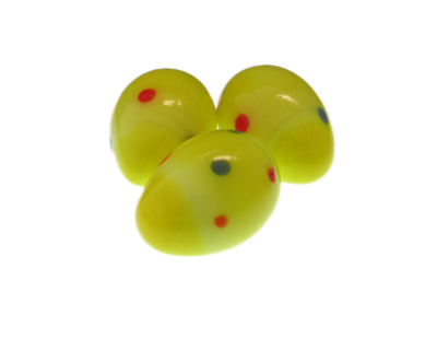 28 x 22mm Yellow Dot Lampwork Egg Glass Bead, 1 bead, NO Hole