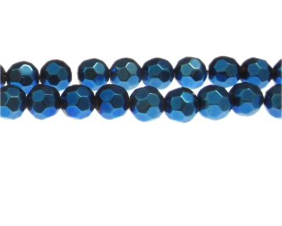 10mm Blue Electroplated Glass Bead, 12" string