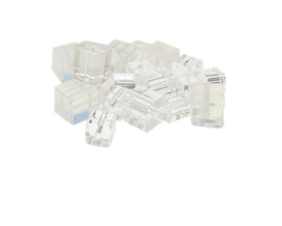 Approx. 1oz. x 6-8mm Clear/Milky White Faceted Glass Cube Bead M