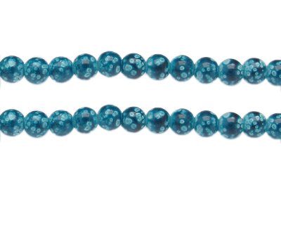 8mm Turquoise Spot Marble-Style Glass Bead, approx. 38 beads
