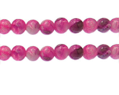 10mm Fuchsia Swirl Marble-Style Glass Bead, approx. 17 beads
