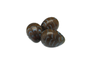 24 x 18mm Brown Pattern Lampwork Egg Glass Bead, 5 beads, NO Hol