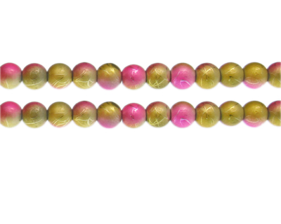 8mm Gold/Fuchsia Drizzled Glass Bead, approx. 36 beads