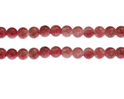 8mm Red/Gray Marble-Style Glass Bead, approx. 53 beads