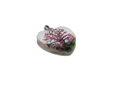 (image for) 24mm Fuchsia Heart Glass Pendant w/Tree