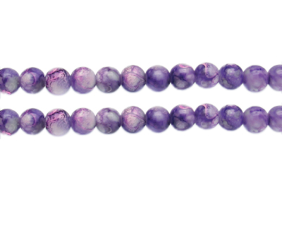 8mm Violet Swirl Marble-Style Glass Bead, approx. 38 beads