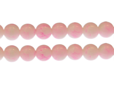 12mm Soft Pink Marble-Style Glass Bead, approx. 17 beads