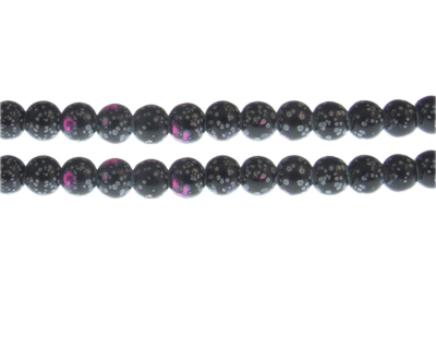 (image for) 8mm Black/Pink Spot Marble-Style Glass Bead, approx. 35 beads