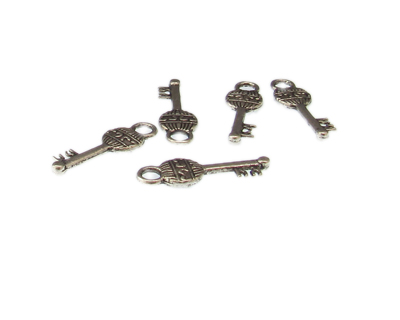 (image for) 26 x 8mm Key Silver Metal Charm, 5 charms