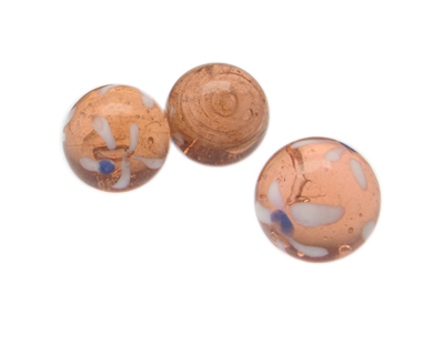 24mm Peach Floral Lampwork Glass Bead, 1 bead, NO Hole