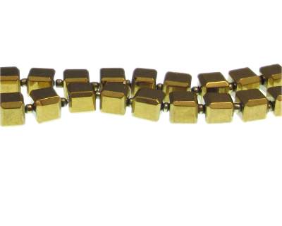 10mm Gold Electroplated Cube Glass Bead, 14" string 10mm Gold Electroplated Cube Glass Bead, 14" string