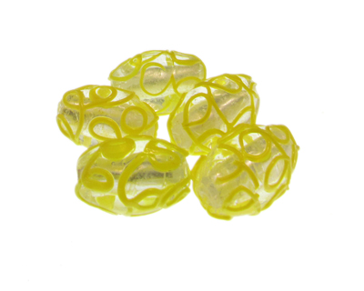 (image for) 26 x 18mm Yellow Pattern Oval Lampwork Glass Bead, 5 beads - Click Image to Close