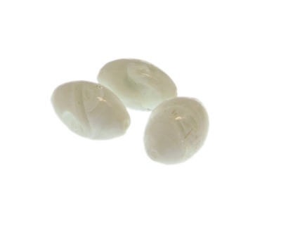 26 x 18mm White Oval Lampwork Glass Bead, 3 beads
