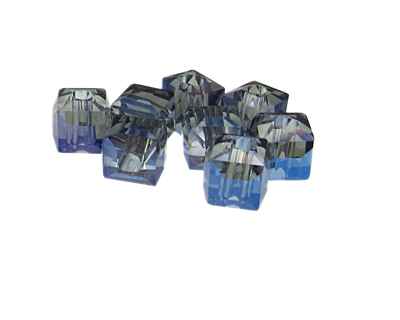 10mm Blue Faceted Cube Glass Bead, 8 beads
