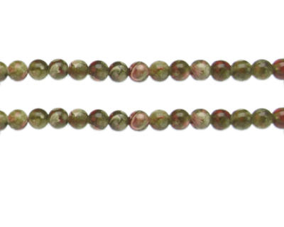 6mm Khaki/Red Swirl Marble-Style Glass Bead, approx. 42 beads