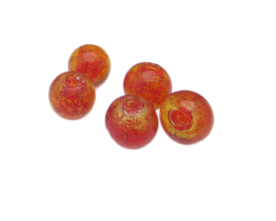 (image for) 16mm Red/Orange Foil Lampwork Glass Bead, 5 beads