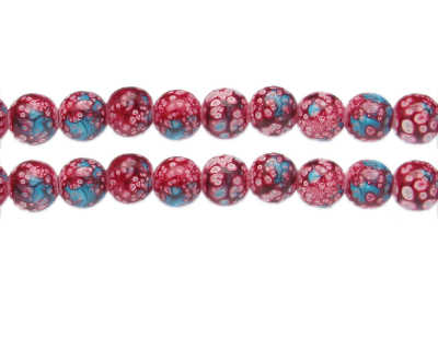 10mm Red Spot Marble-Style Glass Bead, approx. 18 beads