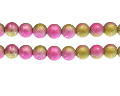 10mm Fuchsia/Gold Drizzled Glass Bead, approx. 17 beads