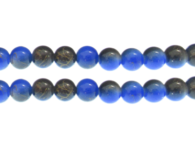 10mm Drizzled Dark Blue/Black Glass Bead, approx. 17 beads