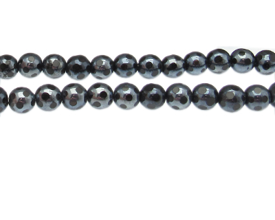 8mm Black Dot Electroplated Faceted Glass Bead, 13' string
