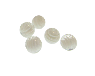 (image for) 14mm White Striped Lampwork Glass Bead, 5 beads