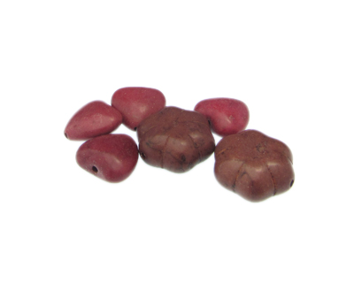 Brown Dyed Turquoise Heart/Flower Bead Mix, 6 beads Brown Dyed Turquoise Heart/Flower Bead Mix, 6 beads
