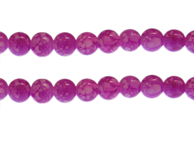 10mm Magenta Marble-Style Glass Bead, approx. 21 beads