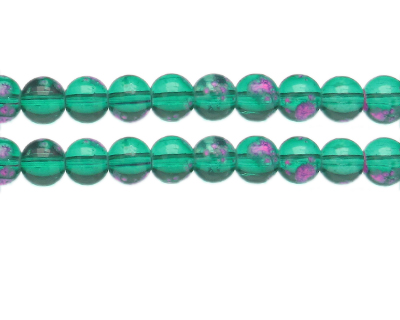 10mm Green Spray Glass Bead, approx. 18 beads