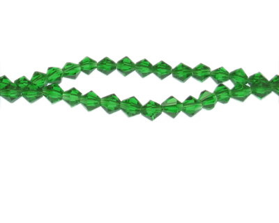 6mm Dark Green Faceted Glass Bicone Bead, 13" string