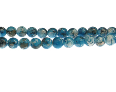 8mm Turquoise Swirl Marble-Style Glass Bead, approx. 35 beads