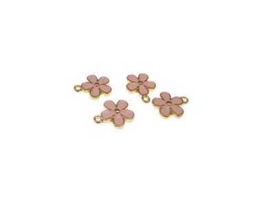 16 x 12mm Pink Flower Enamel Gold Metal Charm, 4 charms