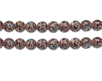 10mm Brown/Turq. Spot Marble-Style Glass Bead, approx. 18 beads
