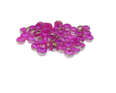 (image for) Approx. 1oz. x 6x4mm Fuchsia Rondelle Glass Bead w/Silver Line