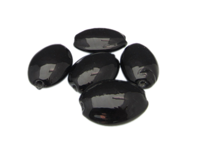 24 x 18mm Black Oval Lampwork Glass Bead, 5 beads
