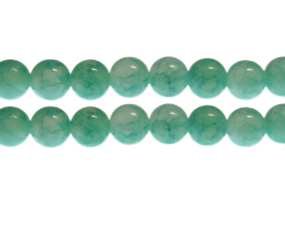 12mm Light Aqua Marble-Style Glass Bead, approx. 18 beads