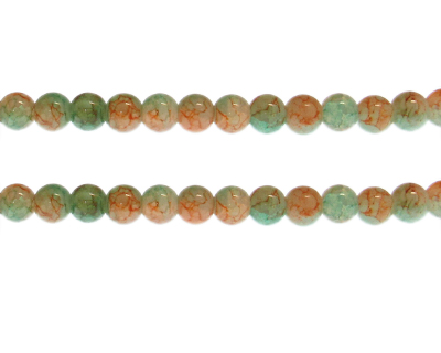 (image for) 8mm Green/Orange Duo-Style Glass Bead, approx. 38 beads - Click Image to Close