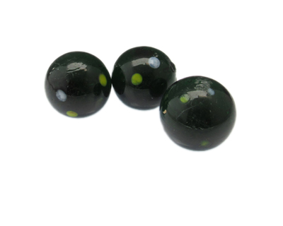 24mm Dark Green Dot Lampwork Glass Bead, 1 bead, NO Hole