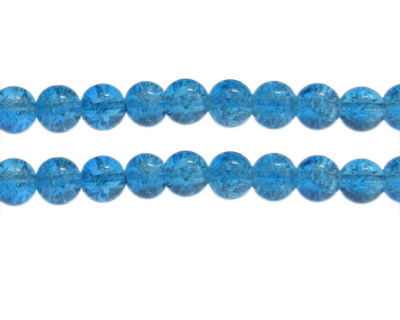 10mm Deep Turq. Crackle Glass Bead, approx. 22 beads
