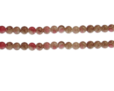 6mm Red/Brown Swirl Marble-Style Glass Bead, approx. 72 beads