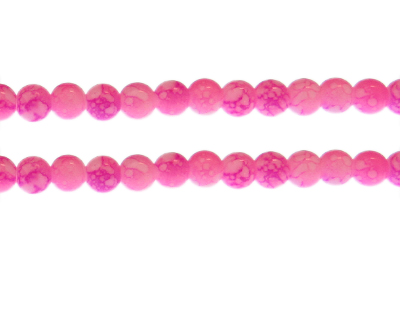 8mm Hot Pink Marble-Style Glass Bead, approx. 53 beads