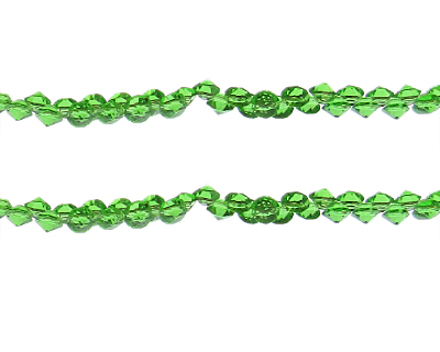 (image for) 4mm Light Green Bicone Glass Bead, 14" string, side drill - Click Image to Close