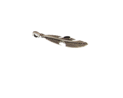 (image for) 38 x 10mm Feather with Black Stone Silver Metal Pendant