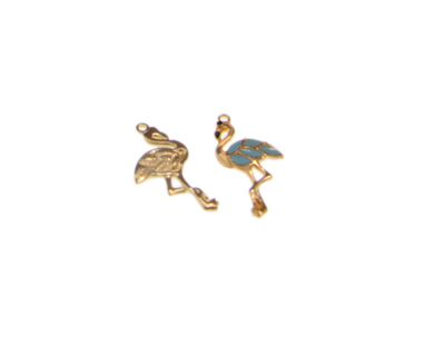 (image for) 30 x 16mm Turq. Flamingo Enamel Gold Metal Charm, 2 charms