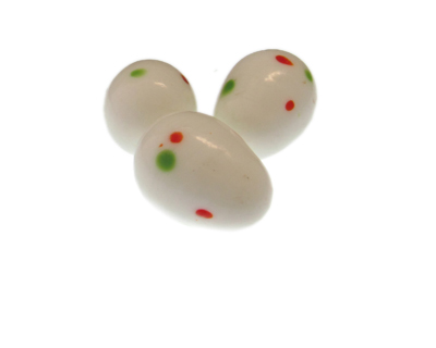 32 x 24mm White Dot Lampwork Egg Glass Bead, 1 bead, NO Hole