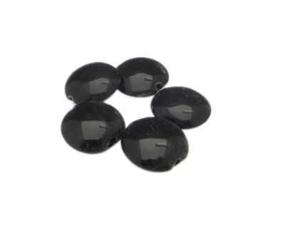 18mm Black Button Lampwork Glass Bead, 5 beads
