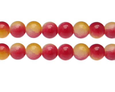 12mm Red/Yellow Duo-Style Glass Bead, approx. 14 beads