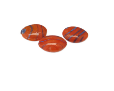 20mm Orange Stripe Lampwork Glass Bead, 1 bead, NO Hole