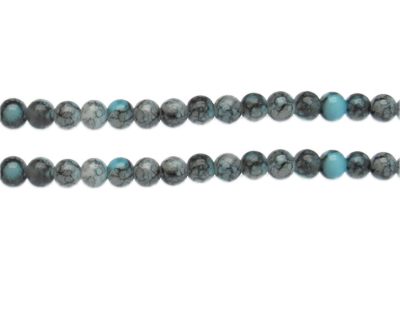 6mm Gray/Blue Swirl Marble-Style Glass Bead, approx. 72 beads
