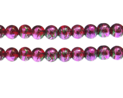 10mm Feisty Fuchsia Abstract Glass Bead, approx. 17 beads