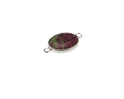 20 x 14mm Green/Ruby Silver Gemstone Oval Link